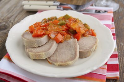 Beef tongue with vegetables.