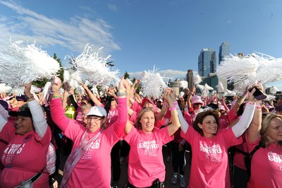 Breast cancer survivors celebrating in walk