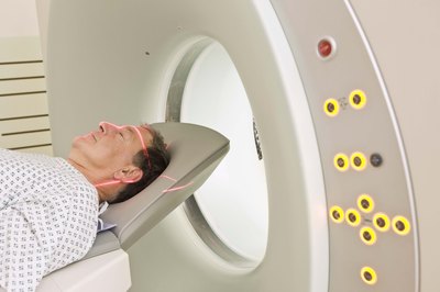 Male patient prepared for CT scan