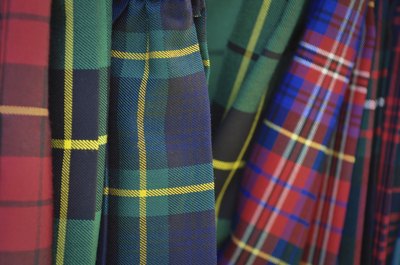 Close up of kilt patterns.