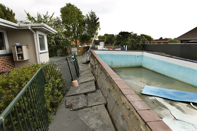 An underground swimming pool is damaged in an earthquake.