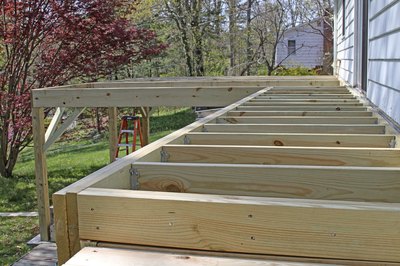 A wooden deck under construction