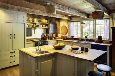 Vintage kitchen with wood floors.