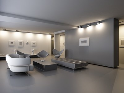 You can brighten a gray wall with a spot of red.