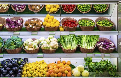 vegetables for sale at a market.