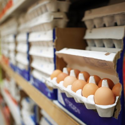 Eggs on display at the grocery store.