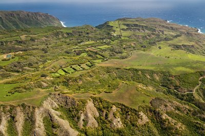 Aerial view of Molokai landscape.