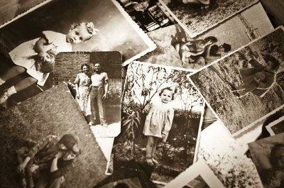a pile old family photos