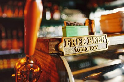 The beer tap at an Irish pub.