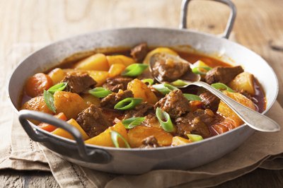 Beef stew with potatoes and carrots.