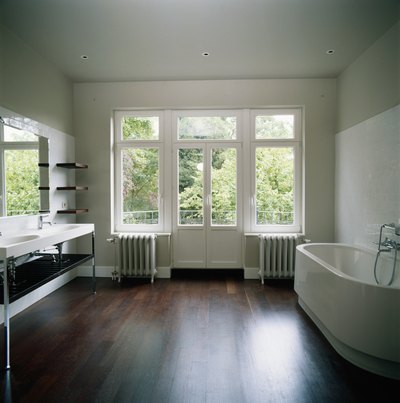 Contemporary bathroom with ceramic flooring