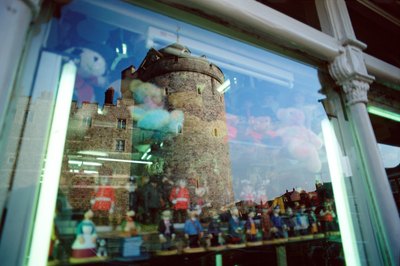 Store window layered with window film.