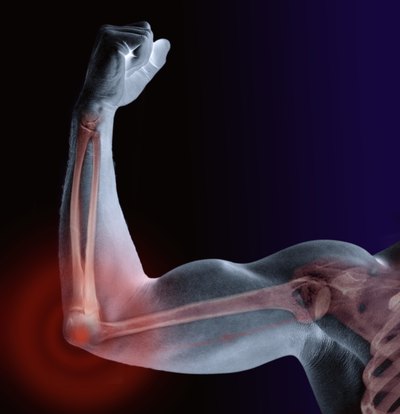 Digital composite of a man flexing his arm