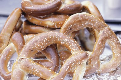 A close up of salted pretzels.