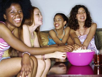 Movie night is a fun way for the birthday girl to bond with her friends.