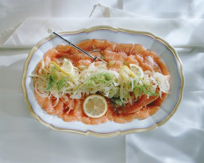 Salmon presented on tray