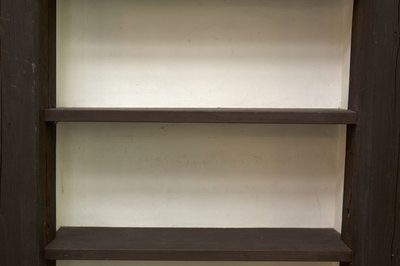 Close up of empty wood shelves