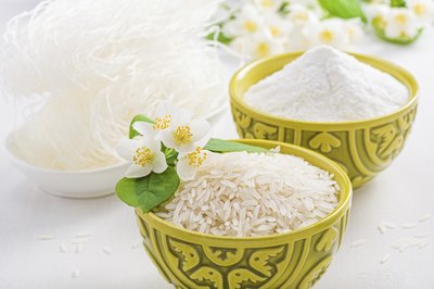 Bowls of rice and rice flour