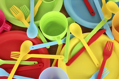 Plastic cups, plates and utensils.