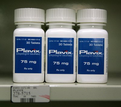 Bottles of Plavix on store shelf