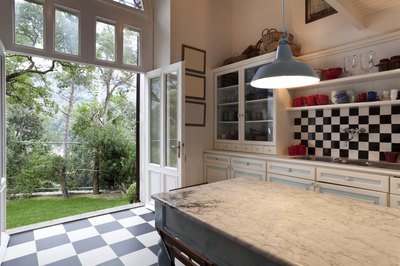 Kitchen with original 1930's flooring.