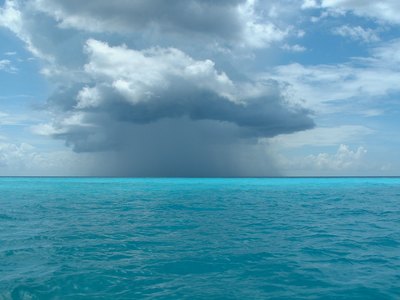 Storm with rainclouds over the horizon near the Bahamas