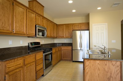 Oak cabinets.