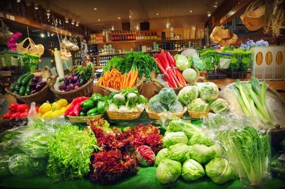 Organic vegetables at a market stall.
