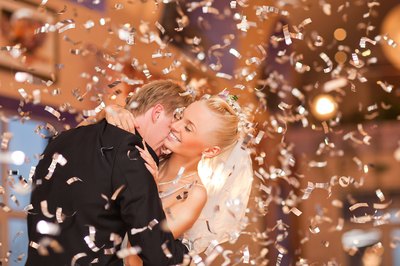 Bride and groom dancing at reception