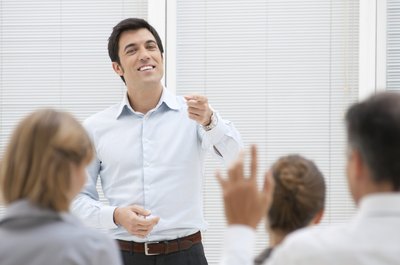 man holding meeting at work