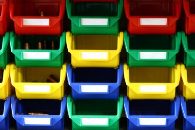 Rows of colorful plastic bins