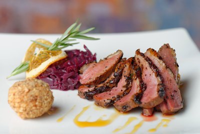 Duck breast and red cabbage.