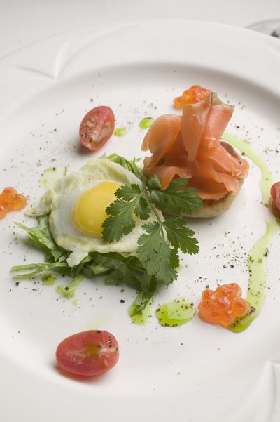 salmon and egg on plate