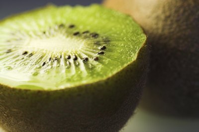 A close-up of a sliced kiwi.