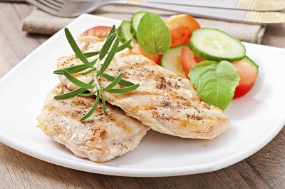 Plate of grilled chicken breast.