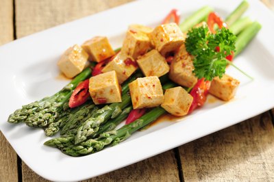 Marinated tofu with asparagus.