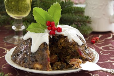 Christmas pudding with brandy and cream sauce.