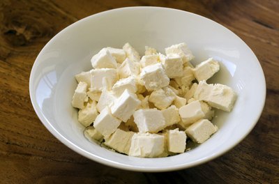 Bowl of feta cheese cubes