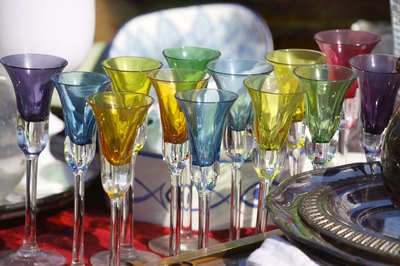Vintage colored glasses at antique mart