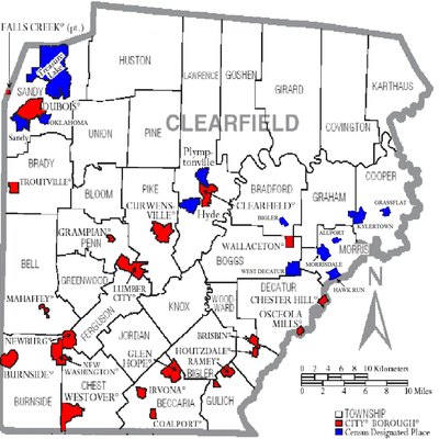 clearfield county pennsylvania fishing municipalities map usa