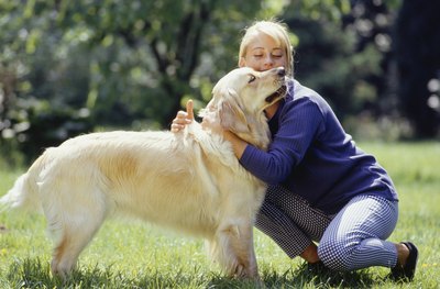 David De Lossy/Photodisc/Getty Images A dominant dog may resist your attempts to hug him.