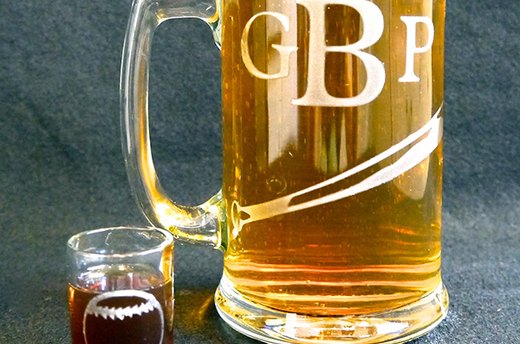 Etched Shot Glass and Beer Stein