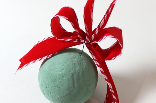 Secure the Ribbon to the Foam Ball