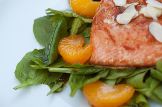 Option 1: Salmon With Wilted Spinach, Orange and Lemon Soy Vinaigrette