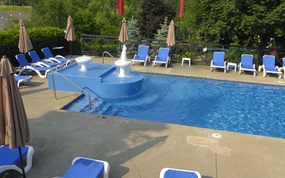 Cool off in one of the four outdoor swimming pools at the Lake George RV Park.