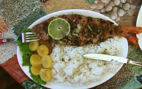 Fish, rice and plantains are standard meals found at diners.