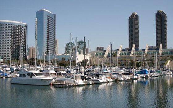 A view from the bay of Seaport Village and downtown San Diego