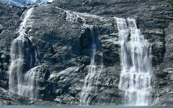 Snow melting in the summer creates instant waterfalls.