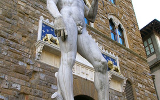Crowds flock to Florence's Piazza della Signoria where a copy of Michelangelo's 