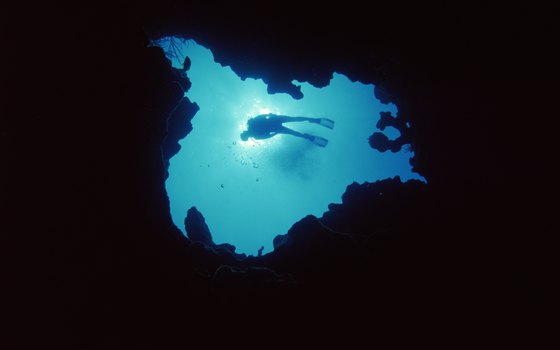 Diver in a cave, Puerto Rico.